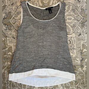 White House Black Market Black and White Striped Layered Tank Top